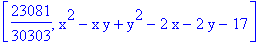 [23081/30303, x^2-x*y+y^2-2*x-2*y-17]